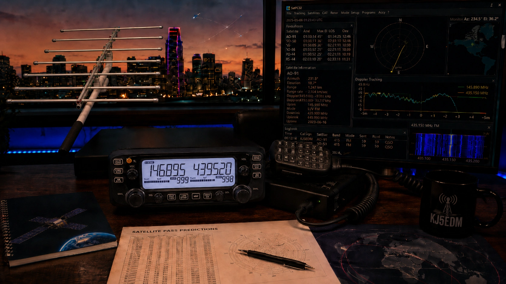 Icom IC-2730A satellite operating station with satellite tracking software