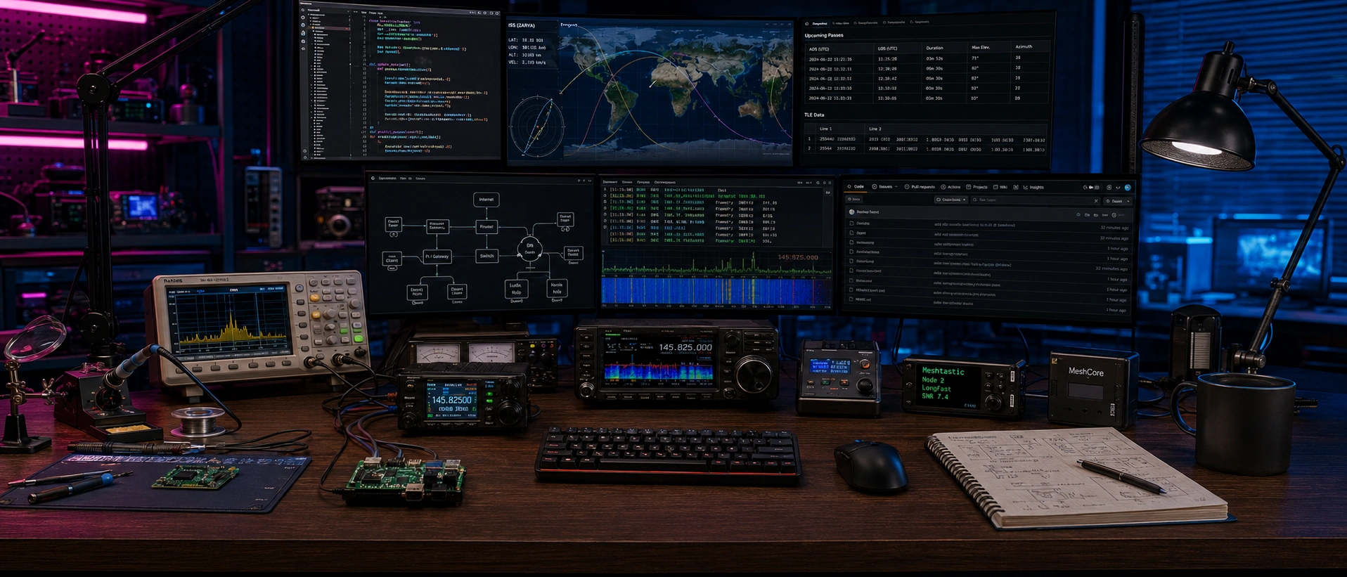 Cyberpunk code editor and satellite TLE automation